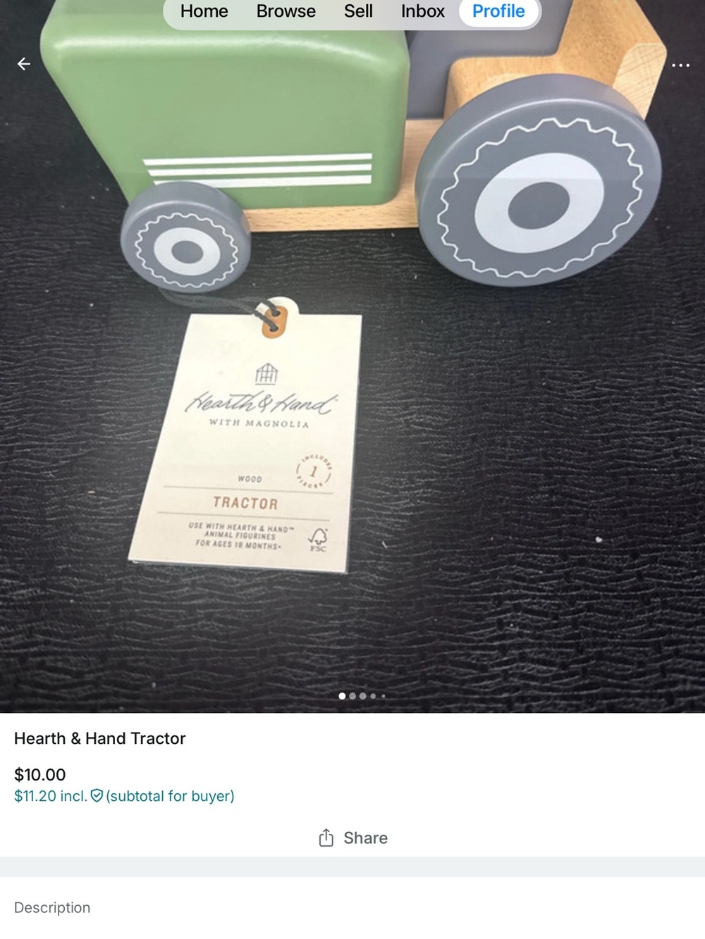 Hearth & Hand Wooden Green and Gray Toy Tractor